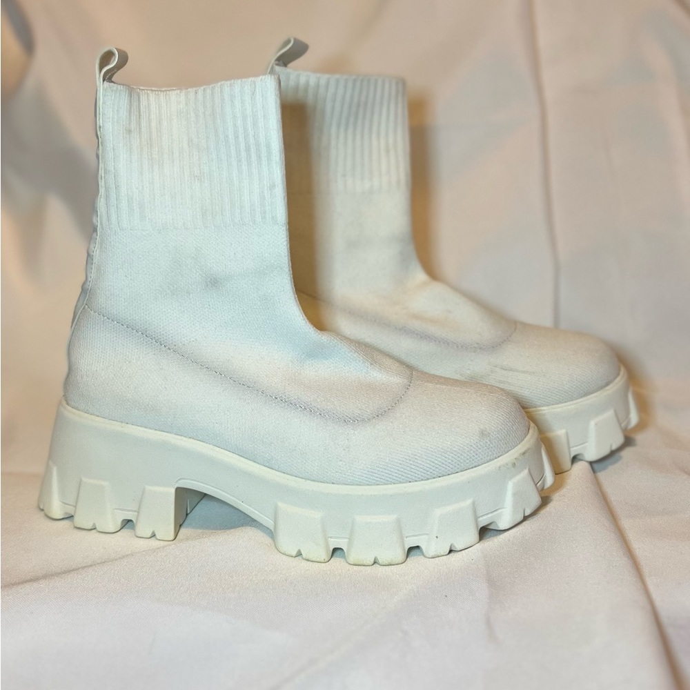 White Lug Sole Sock Boots
